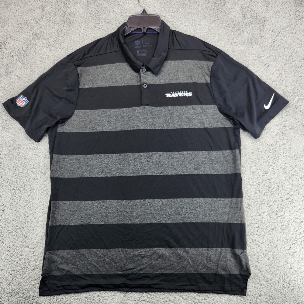 Baltimore Ravens Nike Dri-Fit NFL Onfield Apparel Polo Shirt Mens Size XL Black